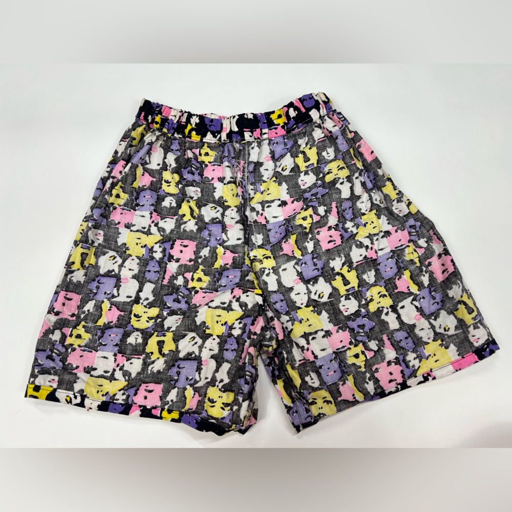 1990s Pop Art High Waist Shorts Long Cuff Rolled Short Warhol Graphic T Shirt 90 - Picture 7 of 17